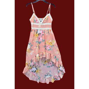 Rue 21 -Women's Summer Sleeveless High Low Hem Ruffle Floral Dress- Pink -Medium